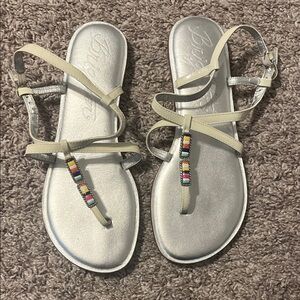 Brighton Silver and Cream Sandals with Multicolor Accents